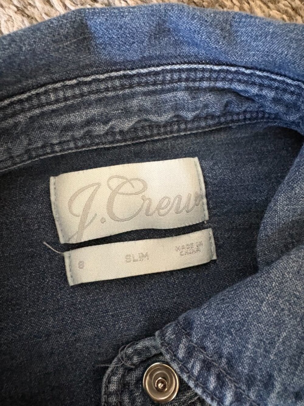 J. Crew Washed Blue Denim Slim Fit Western Shirt - Picture 5 of 5